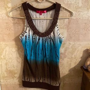 Almost Famous Muti-Colored Tank Top w/ Beaded Neckline.